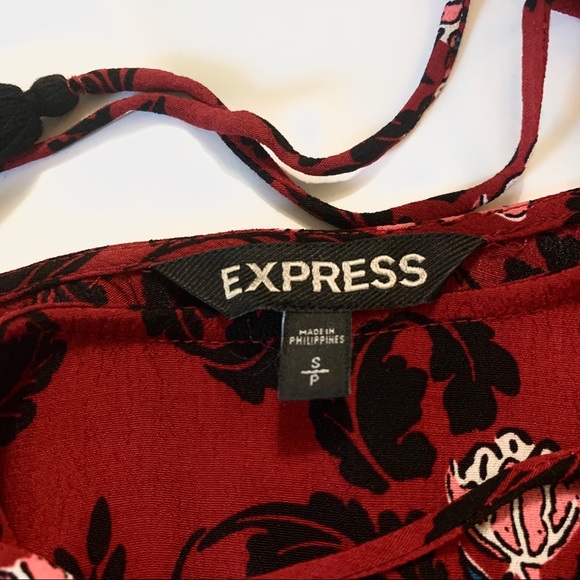 EXPRESS RED FLORAL TASSEL HALTER MINI DRESS BOHO GYPSY FLORAL DRESSS - Picture 9 of 16